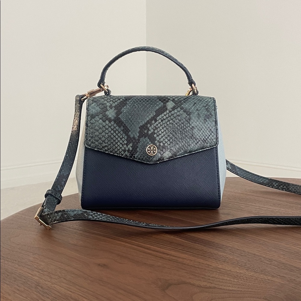 Tory Burch Blue Snake Print Handbag